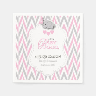 Pretty Pink, White & Grey Elephant Baby Shower 2 Napkin