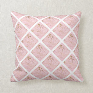 PRETTY PINK WHITE HAMPTONS PATTERN GRID CUSHION