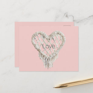 Pretty Pink White Heart Fringe Postcard