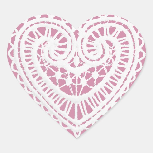 Pretty Pink White Lace Heart Sticker (Front)