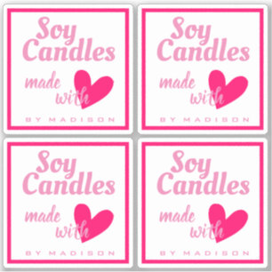 Pretty Pink White Made with Love Heart Soy Candles
