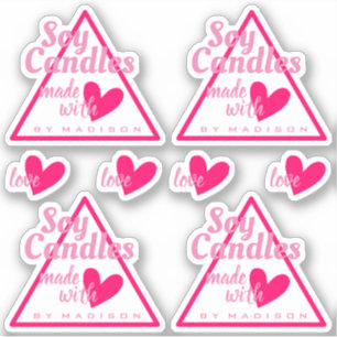 Pretty Pink White Made with Love Heart Soy Candles