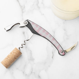 Pretty Pink White Plaid Stripes Bridal Shower Corkscrew