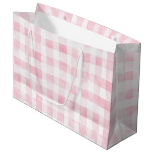 Pretty Pink White Plaid Stripes Bridal Shower Large Gift Bag