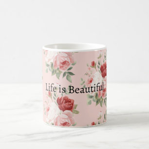 Pretty Pink White Red Roses Floral Beautiful Coffee Mug