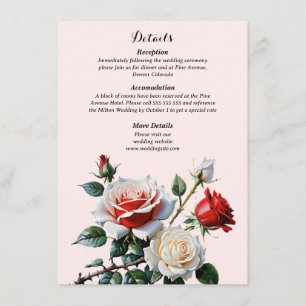Pretty pink white red roses floral wedding enclosure card