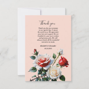 Pretty pink white red roses floral wedding thank you card