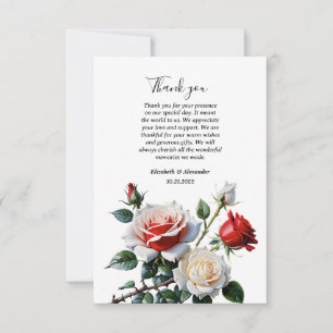Pretty pink white red roses floral wedding thank you card