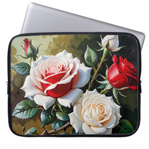 Pretty pink white red roses oil painting laptop sleeve