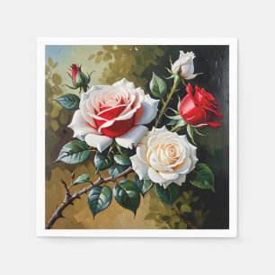 Pretty pink white red roses oil painting napkin