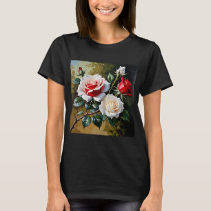 Pretty pink white red roses oil painting T-Shirt