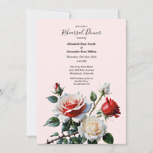 Pretty pink white red roses Rehearsal dinner Invitation