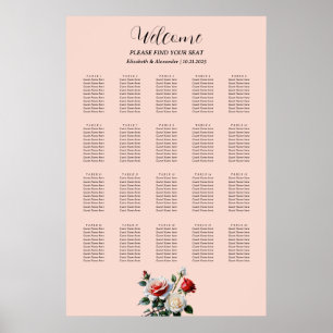 Pretty pink white red roses seating chart