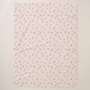 Pretty Pink White Roses Floral Sherpa Blanket