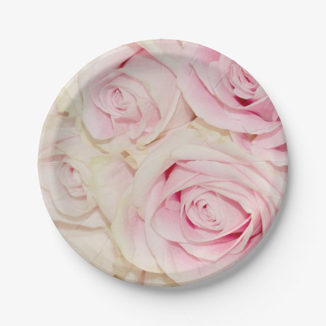 Pretty Pink White Roses Paper Plate (Front)