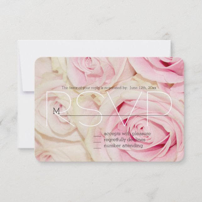 Pretty Pink White Roses RSVP (Front)