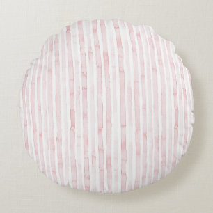 Pretty Pink White Stripes Floral Round Cushion