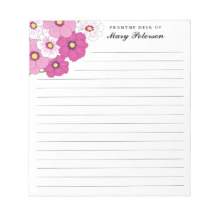 Pretty Pink White Yellow Flower Personalised Notepad