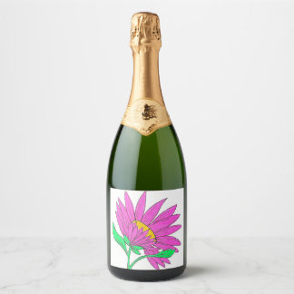 Pretty Pink Whymisical Acrylic Flower Painting Sparkling Wine Label