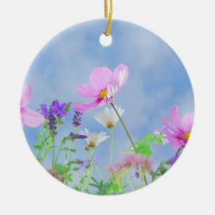 Pretty Pink Wild Flower Meadow Ceramic Ornament
