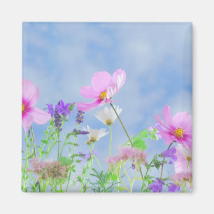 Pretty Pink Wild Flower Meadow Magnet