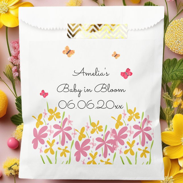 Pretty Pink Wildflower Baby in Bloom Personalised Favour Bag (Creator Uploaded)