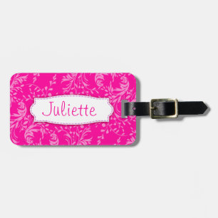 Pretty pink wildflower damask named luggage tag