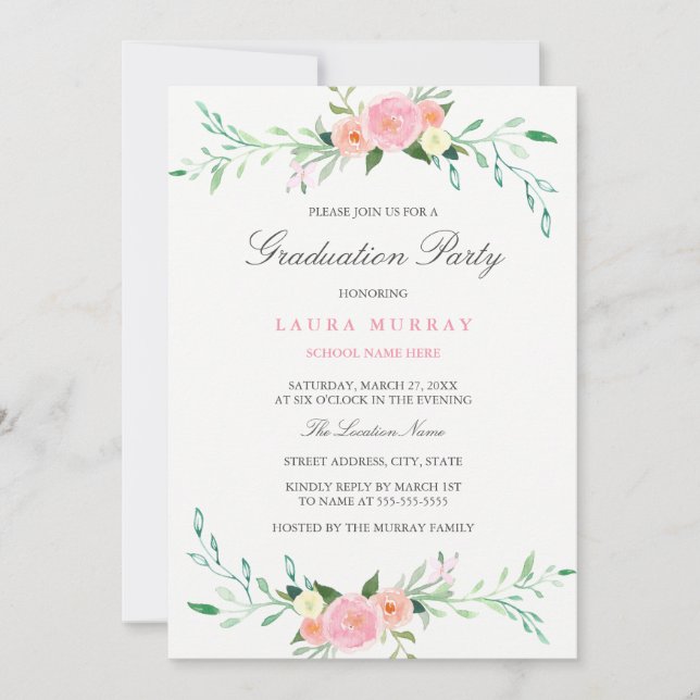Pretty Pink Wildflower Graduation Party Invitation (Front)