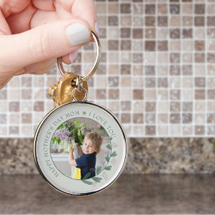 Pretty Pink Wildflower Mother's Day Photo Key Ring