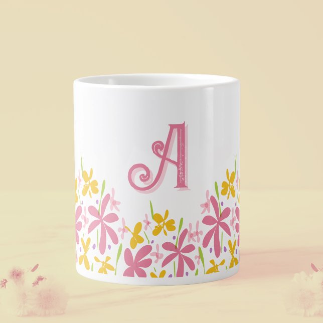 Pretty pink Wildflower Personalised Large Coffee Mug (Creator Uploaded)