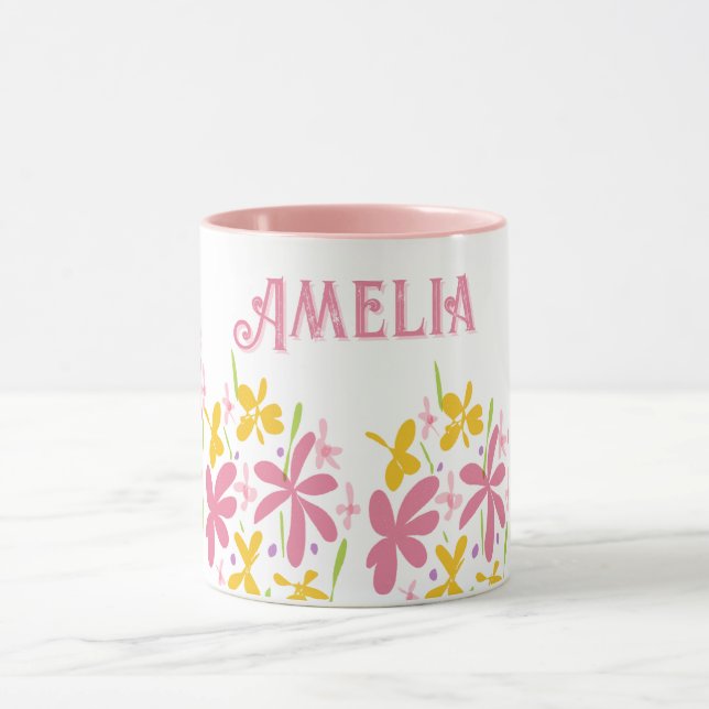 Pretty pink Wildflower Personalized Mug (Center)