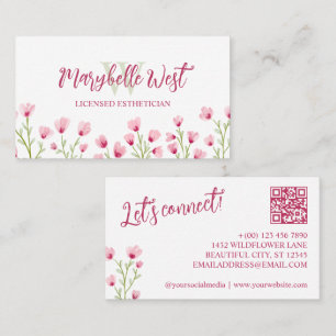 Pretty Pink Wildflowers Feminine Monogram Business Card