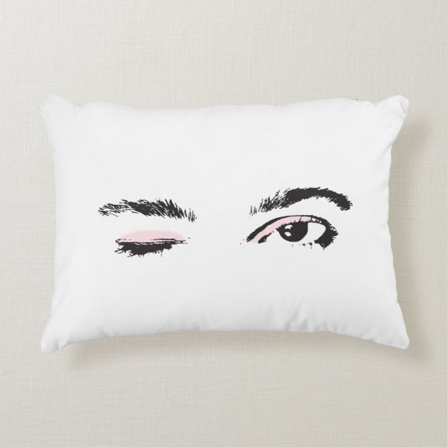Pretty Pink Winking Eyes Decorative Cushion (Front)