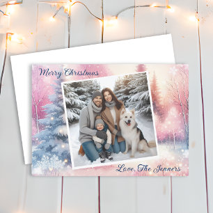 Pretty Pink Winter Wonderland Photo Christmas Holiday Card
