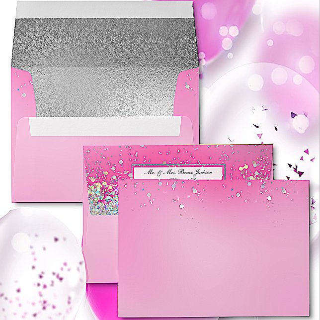 Pretty Pink with Confetti and Silver Foil Look Envelope (Creator Uploaded)