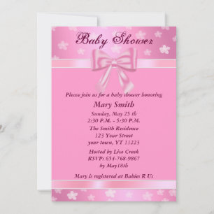 Pretty Pink With Flowers Baby Shower Invitation