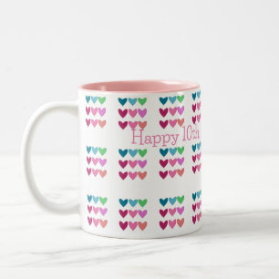 Pretty Pink With Hearts Colourful Birthday Girls Two-Tone Coffee Mug