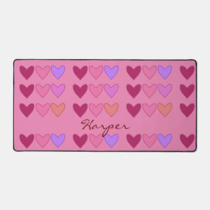 Pretty Pink With Hearts Colourful Girls Desk Mat