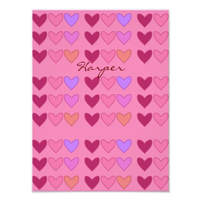 Pretty Pink With Hearts Colourful Girls Photo Print (Front)