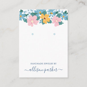 Pretty Pink Yellow Blue Flowers Earring Display Business Card