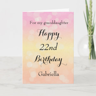 Pretty Pink Yellow Bokeh 22nd Birthday Card