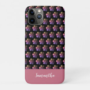 Pretty Pink Yellow Floral Personalised Black iPhone 11 Pro Case