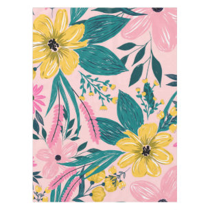 Pretty Pink Yellow Flowers Floral Tablecloth