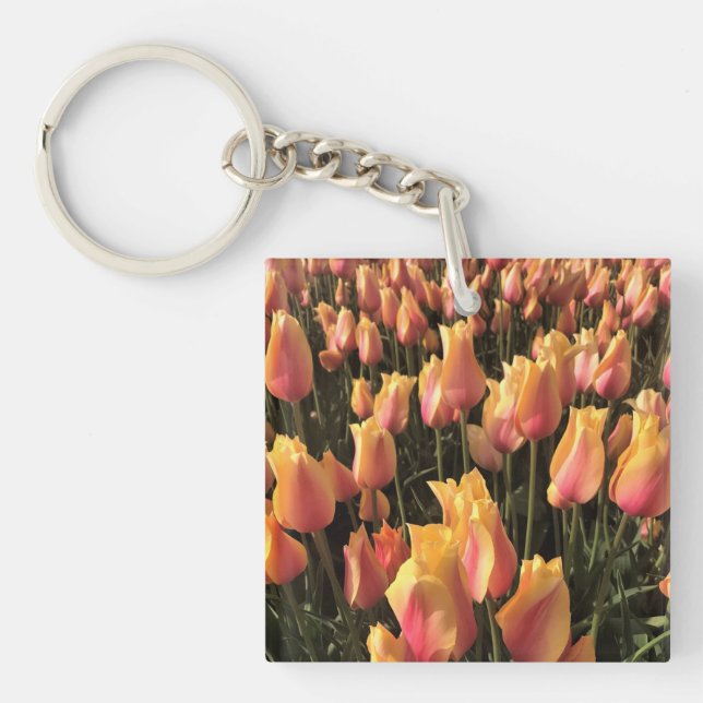 Pretty Pink & Yellow Tulips Key Ring (Front)