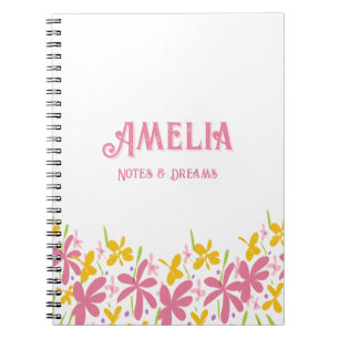 Pretty Pink & Yellow Wildflower Personalized Notebook