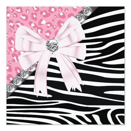 Pretty Pink Zebra and Leopard Sweet 16 Party Card