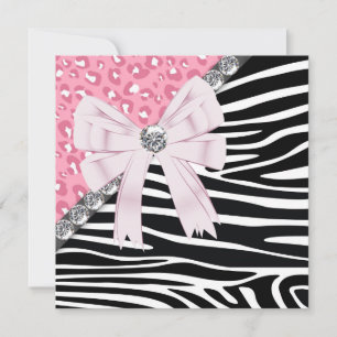 Pretty Pink Zebra and Leopard Sweet 16 Party Invitation