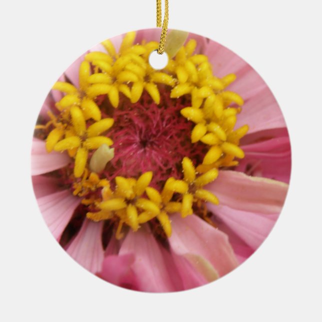 Pretty Pink Zinnia Custom Birthday Ceramic Tree Decoration (Front)