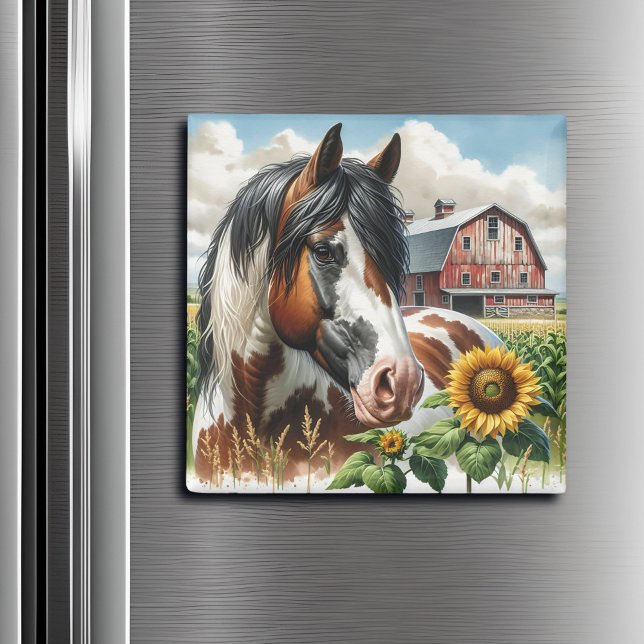 Pretty Pinto Brown and White Horse on Rustic Farm Magnet (Creator Uploaded)