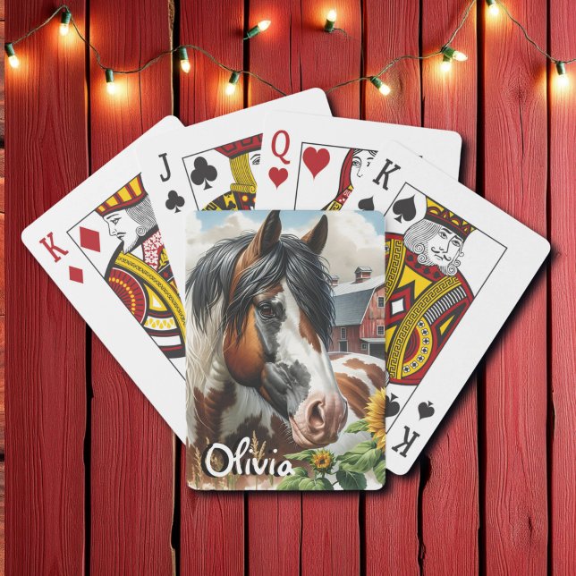 Pretty Pinto Brown and White Horse on Rustic Farm Playing Cards (Creator Uploaded)